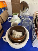 Mixed Lot: Chamber pot, plant pot, Denby stone ware jug, glass ware etc
