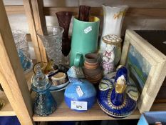 Mixed Lot: Pottery duck, glass vases, trinket pots and other items