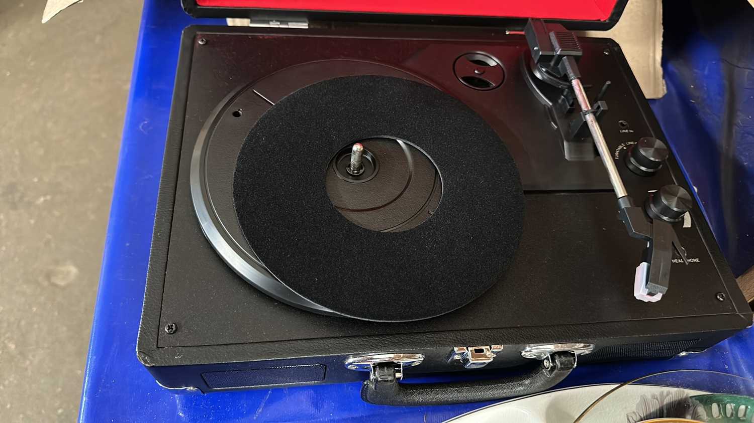 A retro home turntable, cased