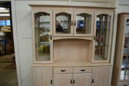 Late 20th Century faux limed oak display cabinet dresser