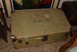 Large vintage trunk, initialled DMM to lid