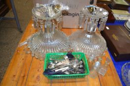 Pair of 20th Century clear glass centre ceiling light fittings with glass prismatic drapes