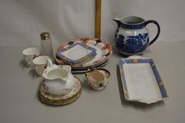 One box of various assorted mixed ceramics to include reproduction iron stone jug, various tea wares