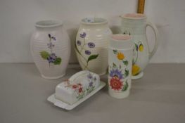 Mixed Lot: Radford pottery wares to include a pair of vases, jug, further vase and a butter dish