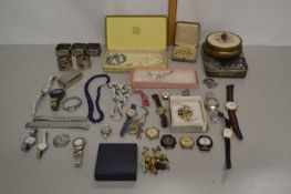 Box of various assorted costume jewellery, napkin rings etc