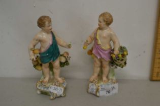 A pair of porcelain cherub figures with pseudo gold anchor marks