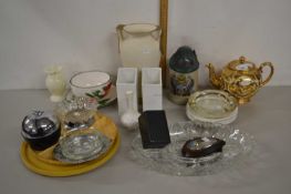 Mixed Lot: Various assorted glass wares, gold lustre finish teapot etc