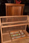 Mixed Lot: A plate rack, a cutlery tray and a small pine corner cabinet