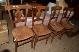 Set of four rush seated chairs