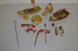 Mixed Lot: 20th Century Chinese composition models of figures on boats with hand cart etc