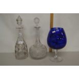 Victorian clear and cut glass decanter decorated with vines and grapes together with a further