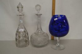 Victorian clear and cut glass decanter decorated with vines and grapes together with a further