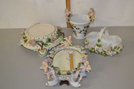 Mixed Lot: Continental floral encrusted easel back dressing table mirror, two further similar