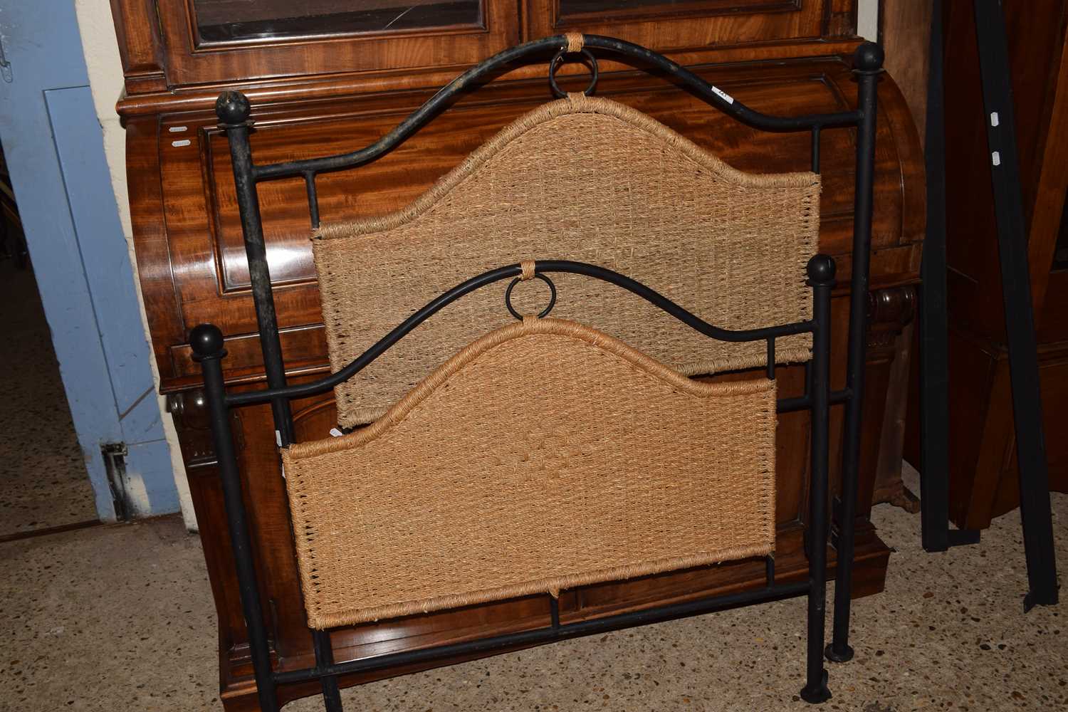 Iron and seagrass single bed frame