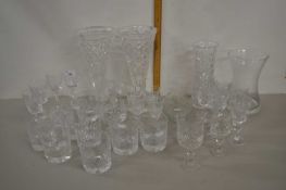 Mixed Lot: Various glass wares to include fuschia pattern tumblers, various vases, wines etc