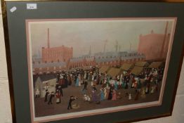 Helen Bradley, coloured print of a market scene, signed in pencil, framed and glazed