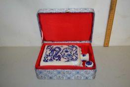 Modern Chinese porcelain spirit decanter in fitted case