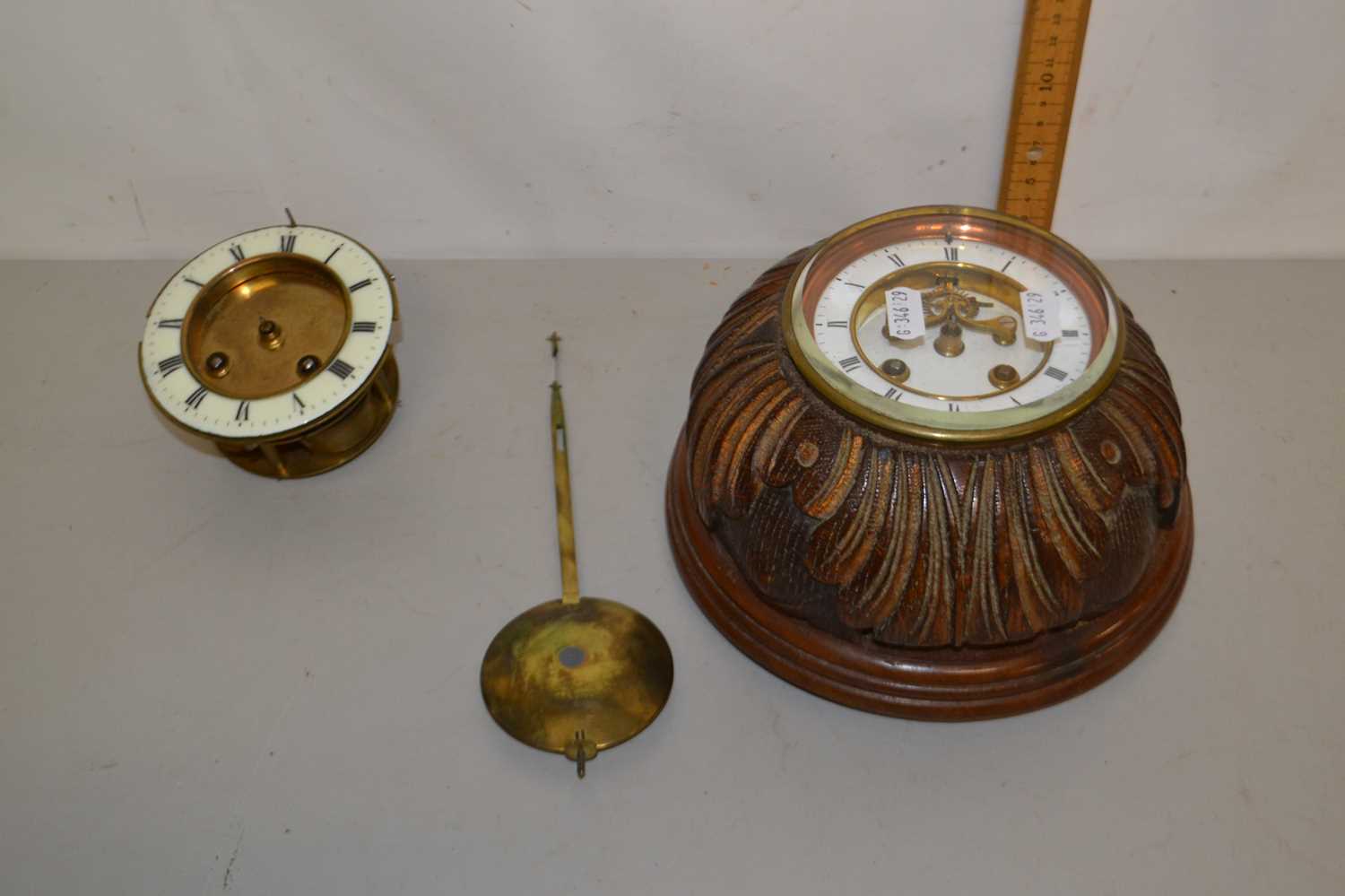 Late 19th Century hardwood cased wall clock with exposed escapement together with a further clock