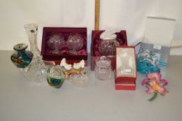Mixed Lot: Medina glass vase, Royal Doulton crystal brandy glasses, glass dolphin ornament and
