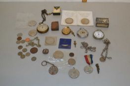 Bag of various base metal cased pocket watches, commemorative coinage and other items