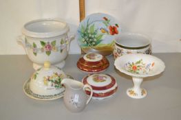 Mixed Lot: Floral encrusted jardiniere, modern Limoges trinket boxes and other assorted ceramics