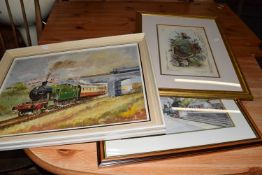 Mixed Lot: W G Hanking, study of Great Western Steam Locomotive, oil on board together with a