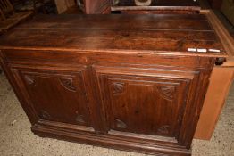 Large 19th Century oak blanket box or coffer with carved decoration to the front, 136cm wide