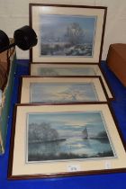 Set of four landscape prints, framed and glazed