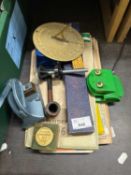 Mixed Lot: Brass sundial, hole punches, vintage magazines and other items