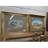 A pair of oval landscapes, framed and glazed