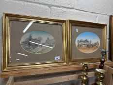 A pair of oval landscapes, framed and glazed
