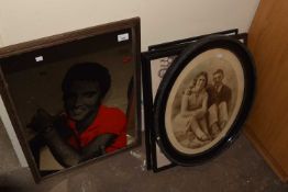 An Elvis mirror together with a quantity of assorted prints