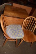 Pine drop leaf dining table and two dining chairs