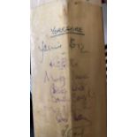 A cricket bat from the Brian Close CBE Charity Dinner, Leeds 1996, bearing the signatures yet of the