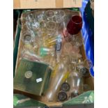 Mixed Lot: Storage caddy, assorted glass ware etc
