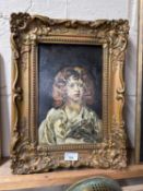 Portrait of a young boy, oil on board in gilt frame
