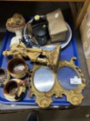 Mixed Lot: Torquay ware, double gilt framed picture frame, a QEII collectors plate, vintage camera