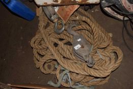 A quantity of block, tackle and ropes