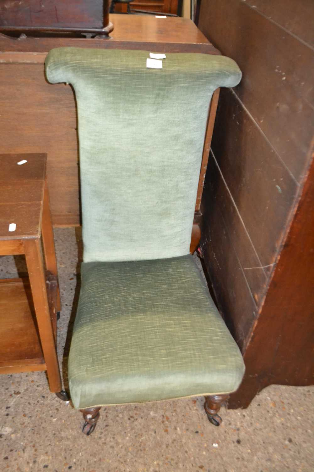 Victorian green upholstered high back prayer chair