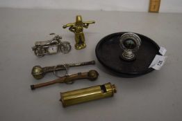Mixed Lot: vintage Bosun's whistles, a miniature motorbike shaped clock and other items