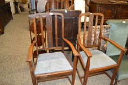 Pair of early 20th century oak framed carver chairs