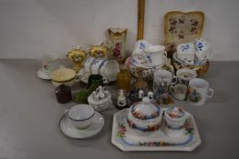 Mixed Lot of various blue floral decorated tea wares, dressing table items, small Doulton vase etc