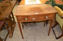 19th Century mahogany bow front single drawer side table on tapering legs, 80cm wide