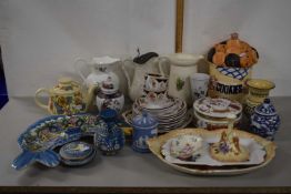 Large mixed lot of ceramics to include decorative jugs, Wedgwood jasperware covered jar, tea wares