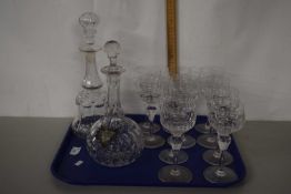 Tray of decanters and wine glasses