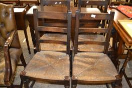 Set of four rush seated kitchen chairs