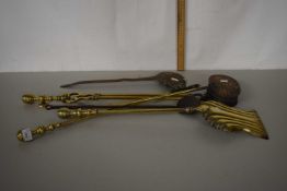 Quantity of various brass fire tools and other items