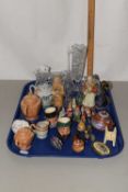 Tray of mixed glass vases, ceramics etc