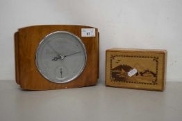 1930s walnut cased barometer, together with a further Oriental inlaid box