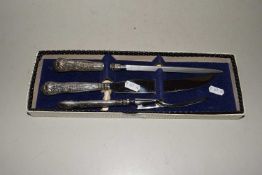 Cased three piece silver handled carving set